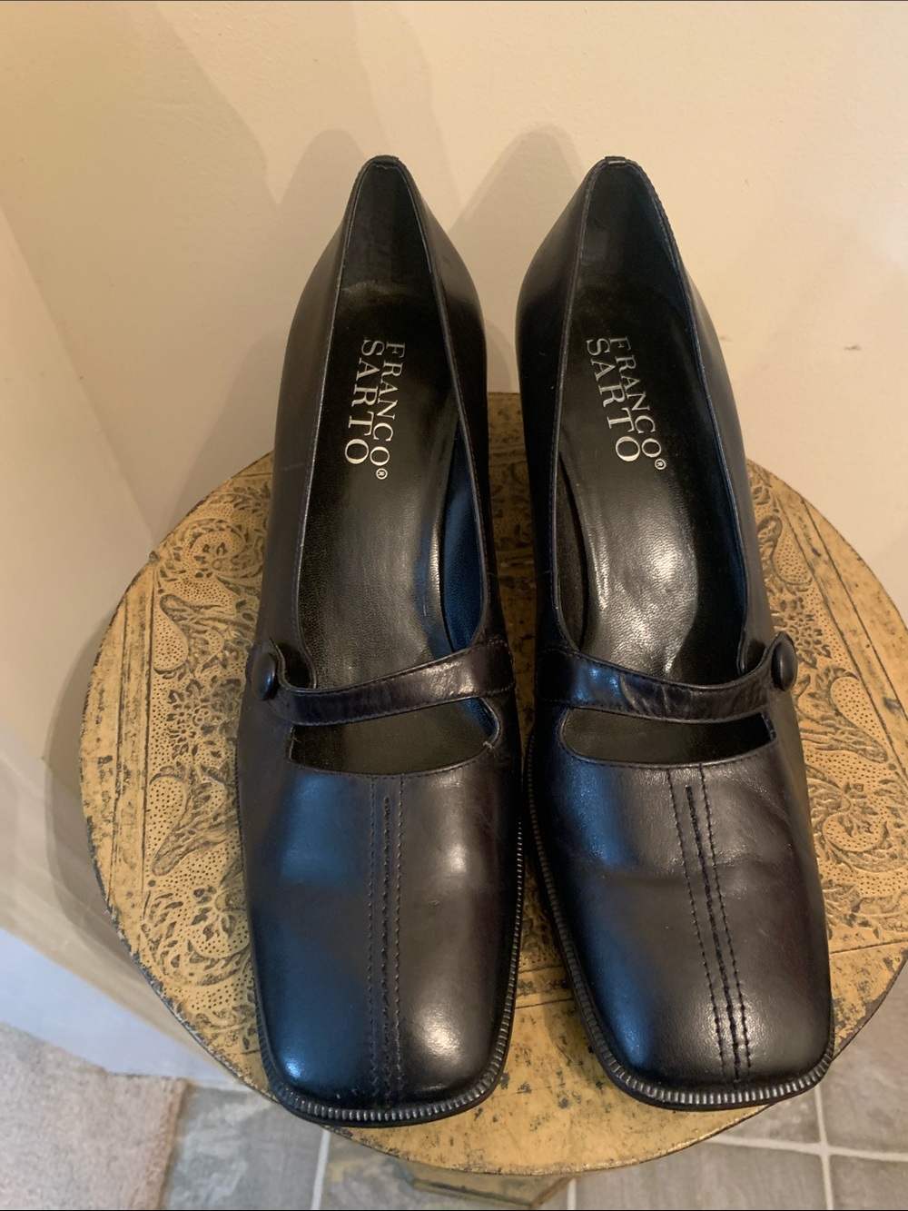 Franco Sarto Black Leather Mary Jane heels with Straps